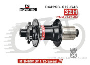 Втулка задняя Novatec D442SB-X12-S4S ось 12mm., 142mm.,  Disk,  8-12 скор., 4 прома, 32 отв.